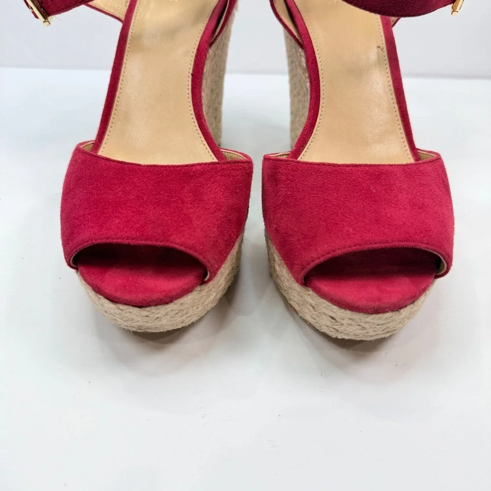 Michael Kors Women 9 Wedge Red Suede Espadrille Platform Sandals Luxury Designer